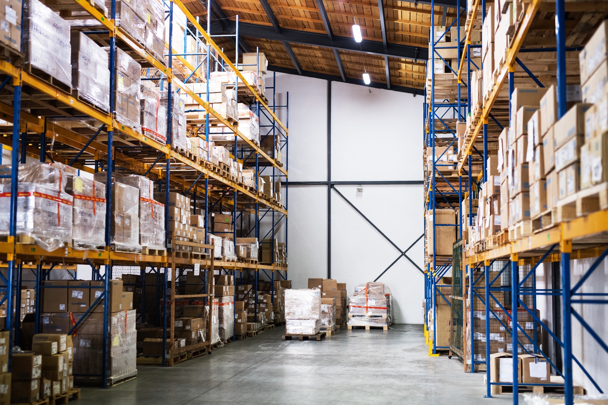 An interior of a warehouse.