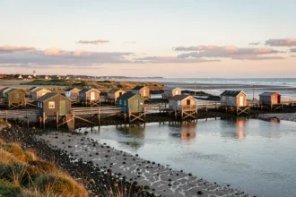 Cabanes ostréicoles sur la côte atlantique près de La Tremblade