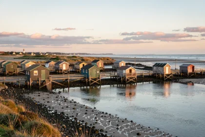 Cabanes ostréicoles sur la côte atlantique près de La Tremblade